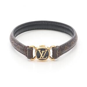 LOUIS VUITTON Black Monogram Leather Charm Bracelet